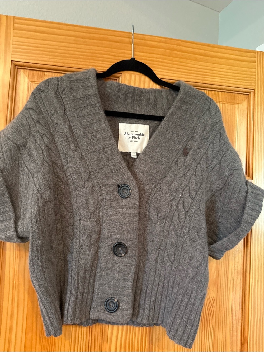 Abercrombie & Fitch Brown Cable-Knit Button Short Cardigan
